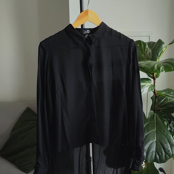 Cheap Monday Black Sheer Open Back Button Up Top - Picture 1 of 3